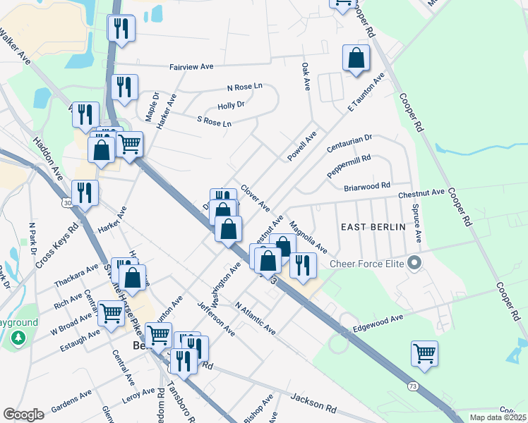 map of restaurants, bars, coffee shops, grocery stores, and more near 132 East Taunton Avenue in West Berlin