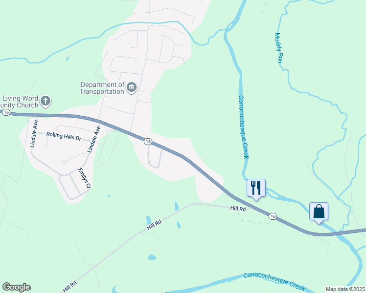 map of restaurants, bars, coffee shops, grocery stores, and more near 3281 Buchanan Trail West in Greencastle