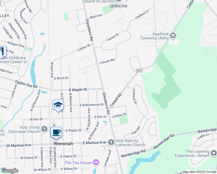 map of restaurants, bars, coffee shops, grocery stores, and more near 1470 Glassboro Road in Wenonah
