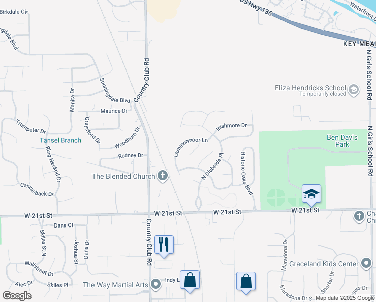 map of restaurants, bars, coffee shops, grocery stores, and more near 2334 Lammermoor Circle in Indianapolis