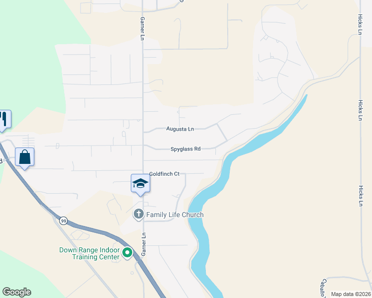 map of restaurants, bars, coffee shops, grocery stores, and more near 4106 Spyglass Road in Chico