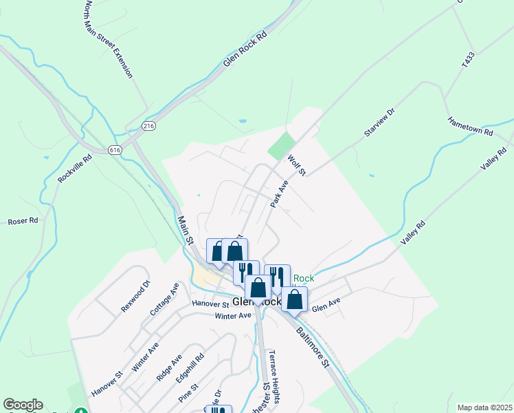 map of restaurants, bars, coffee shops, grocery stores, and more near 135 Church Street in Glen Rock