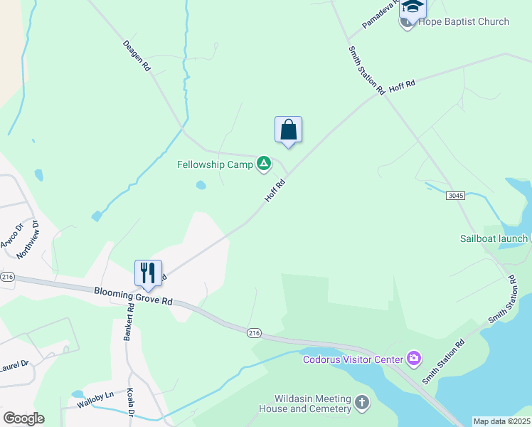 map of restaurants, bars, coffee shops, grocery stores, and more near 1243 Hoff Road in Hanover