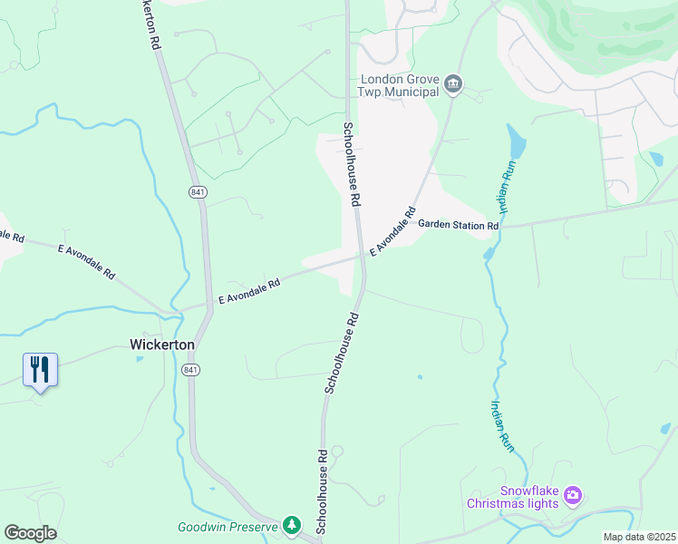 map of restaurants, bars, coffee shops, grocery stores, and more near 396 East Avondale Road in West Grove