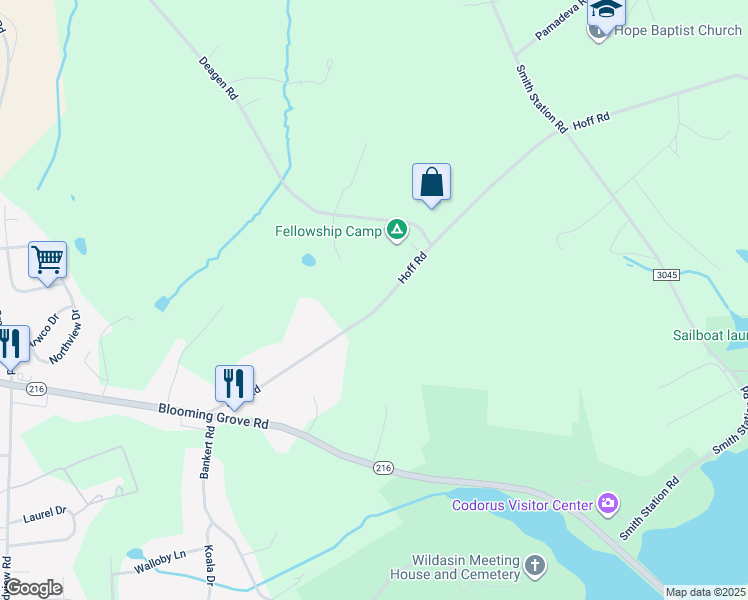 map of restaurants, bars, coffee shops, grocery stores, and more near 1222 Hoff Road in Hanover