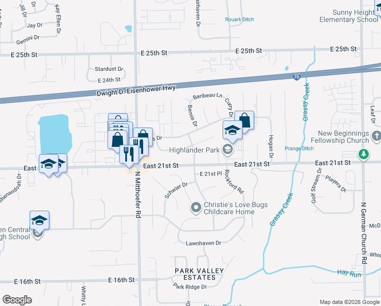 map of restaurants, bars, coffee shops, grocery stores, and more near 2126 Fairhaven Drive in Indianapolis