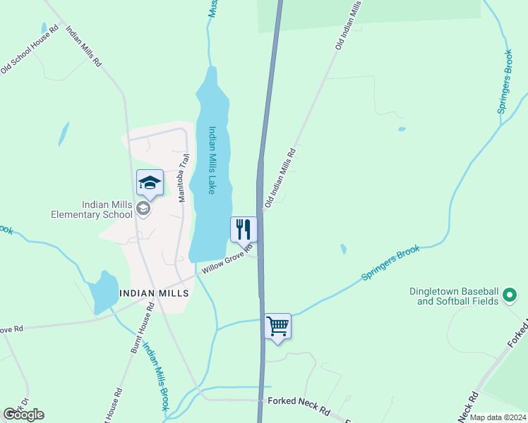 map of restaurants, bars, coffee shops, grocery stores, and more near 1414 Old Indian Mills Road in Shamong