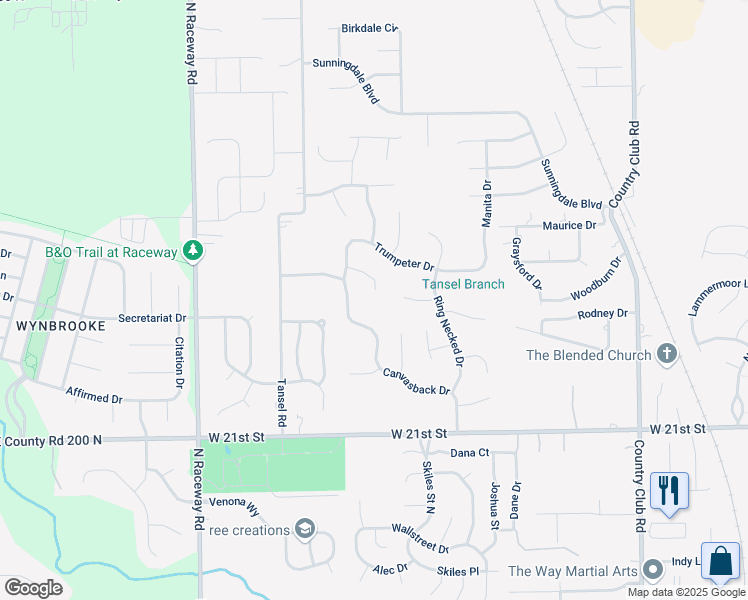 map of restaurants, bars, coffee shops, grocery stores, and more near 8830 Trumpeter Court in Indianapolis