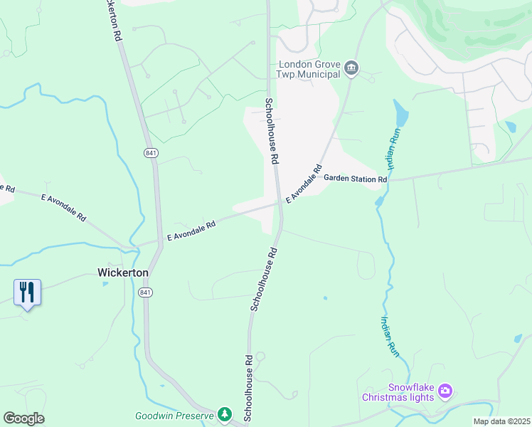map of restaurants, bars, coffee shops, grocery stores, and more near 396 East Avondale Road in West Grove