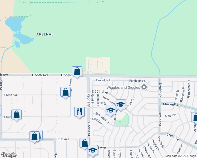 map of restaurants, bars, coffee shops, grocery stores, and more near 12271 Randolph Place in Denver