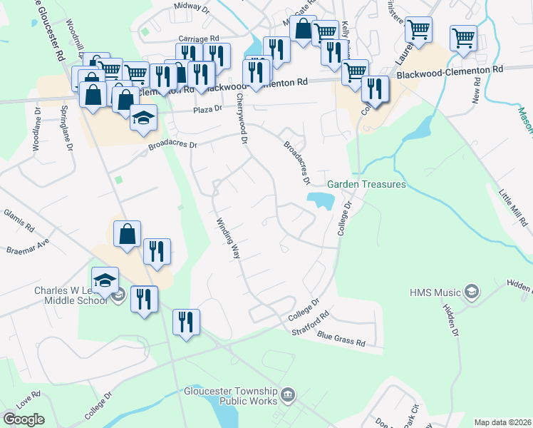 map of restaurants, bars, coffee shops, grocery stores, and more near 1818 Edgewood Place in Laurel Springs