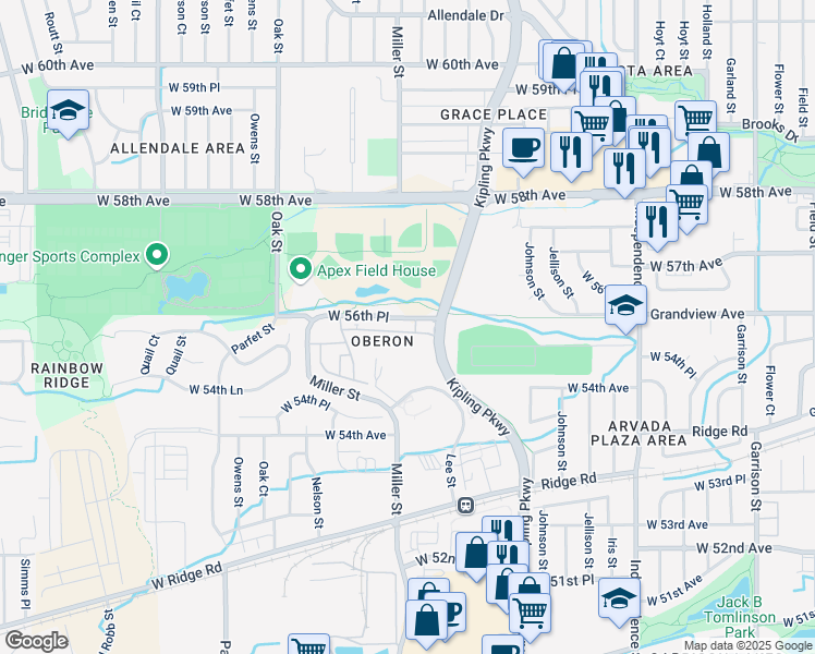 map of restaurants, bars, coffee shops, grocery stores, and more near 10129 West 55th Drive in Arvada