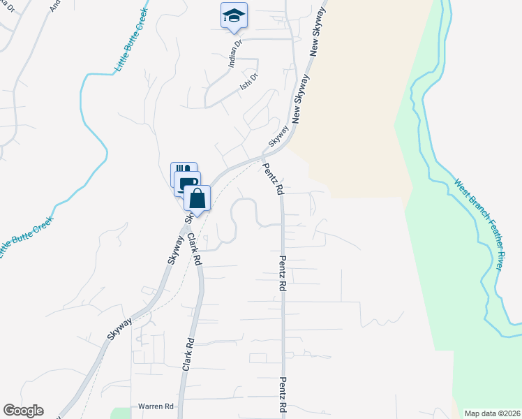 map of restaurants, bars, coffee shops, grocery stores, and more near 1653 Gate Ln in Paradise