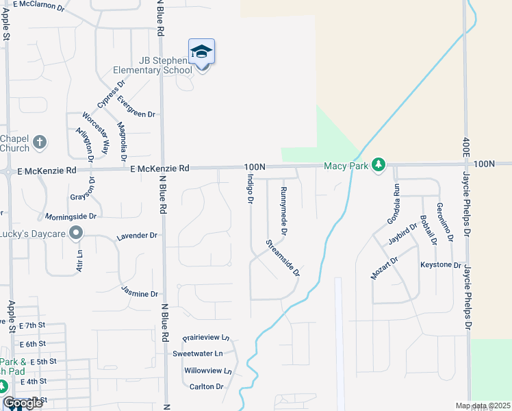 map of restaurants, bars, coffee shops, grocery stores, and more near 925 Indigo Drive in Greenfield