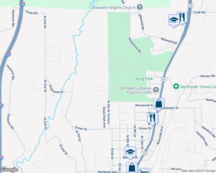 map of restaurants, bars, coffee shops, grocery stores, and more near Magnolia Avenue in Saint Joseph
