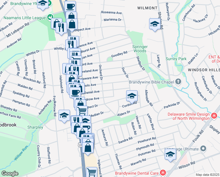 map of restaurants, bars, coffee shops, grocery stores, and more near 309 McDaniel Avenue in Wilmington