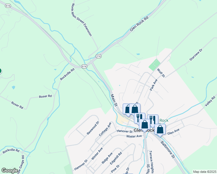 map of restaurants, bars, coffee shops, grocery stores, and more near 299 Main Street in Glen Rock