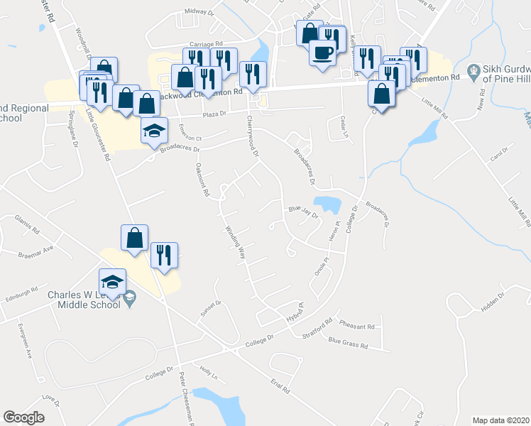 map of restaurants, bars, coffee shops, grocery stores, and more near 1818 Edgewood Place in Laurel Springs