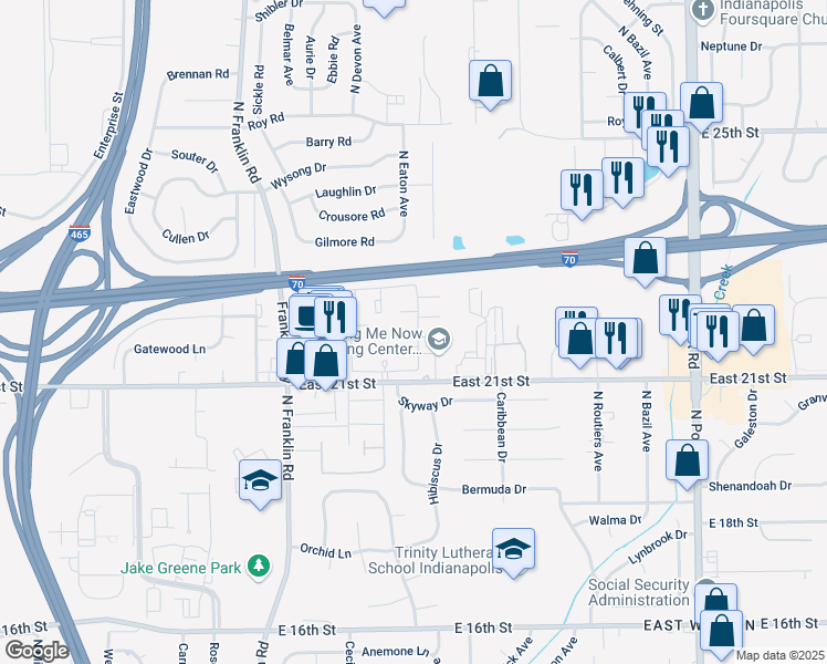map of restaurants, bars, coffee shops, grocery stores, and more near 2176 Braeburn East Drive in Indianapolis