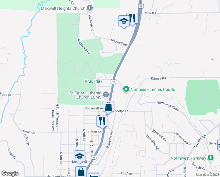 map of restaurants, bars, coffee shops, grocery stores, and more near 1150 Krug Park Place in Saint Joseph
