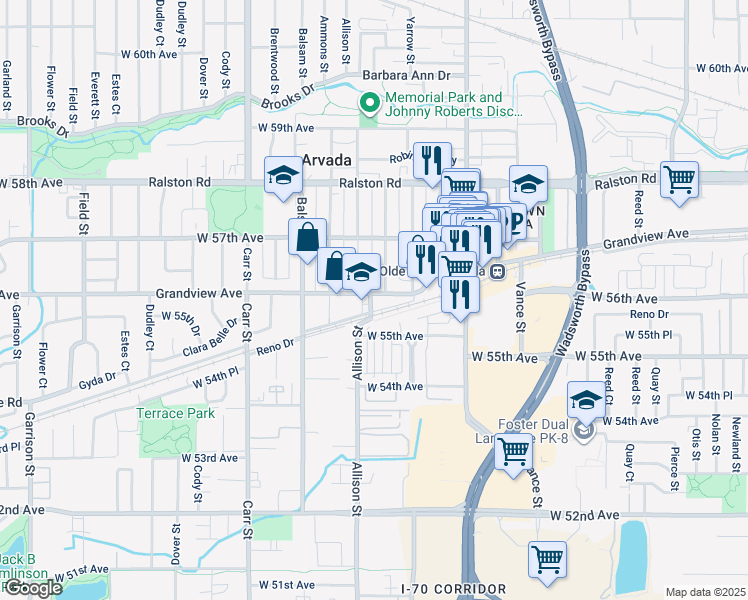 map of restaurants, bars, coffee shops, grocery stores, and more near 7906 Grandview Avenue in Arvada