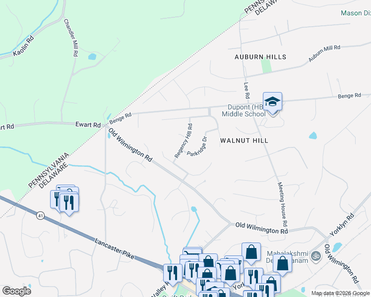map of restaurants, bars, coffee shops, grocery stores, and more near 622 Parkridge Drive in Hockessin