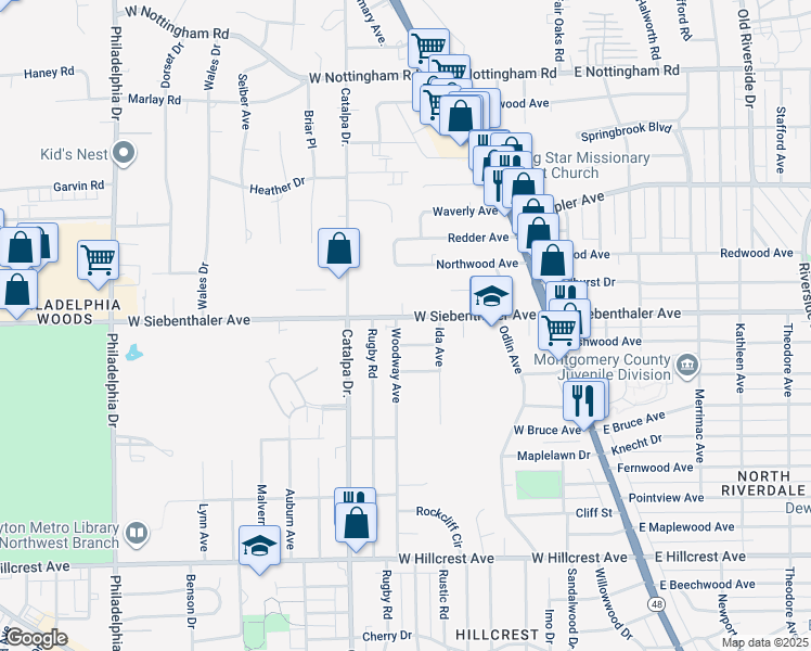 map of restaurants, bars, coffee shops, grocery stores, and more near 331 Hillway Drive in Dayton