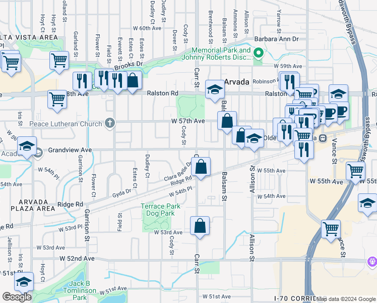 map of restaurants, bars, coffee shops, grocery stores, and more near 8430 Grandview Avenue in Arvada