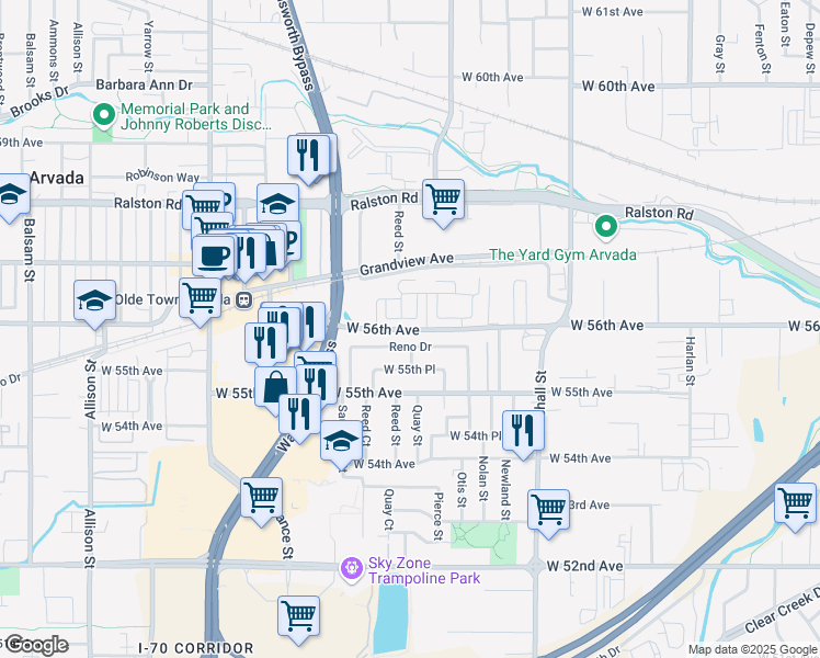 map of restaurants, bars, coffee shops, grocery stores, and more near 6925 West 56th Avenue in Arvada