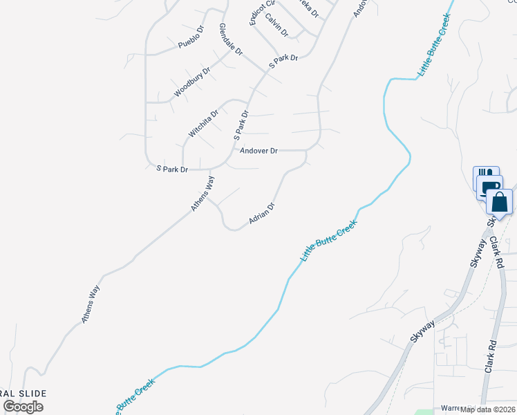 map of restaurants, bars, coffee shops, grocery stores, and more near 13451 Adrian Drive in Magalia