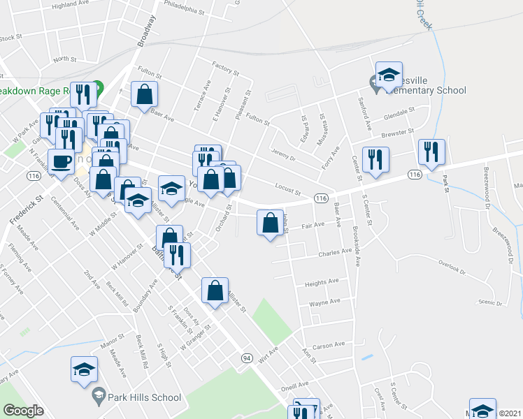 map of restaurants, bars, coffee shops, grocery stores, and more near 531 York Street in Hanover