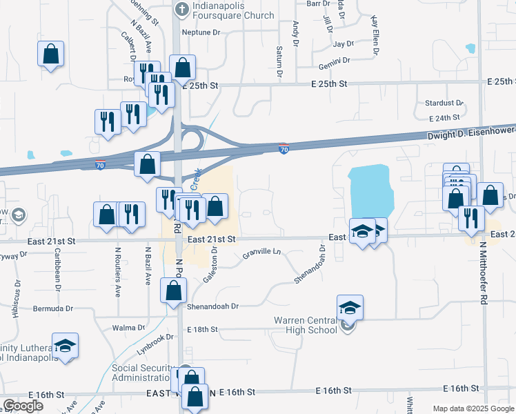 map of restaurants, bars, coffee shops, grocery stores, and more near 2160 Yorkshire Court in Indianapolis
