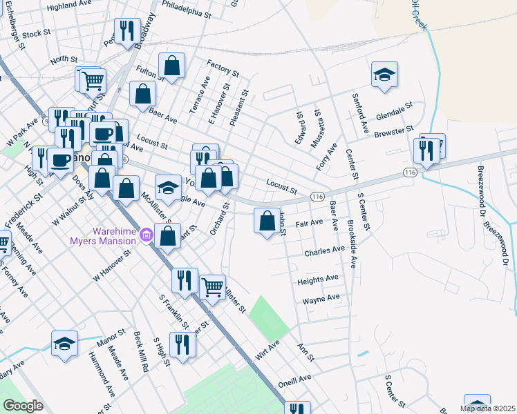 map of restaurants, bars, coffee shops, grocery stores, and more near 531 York Street in Hanover