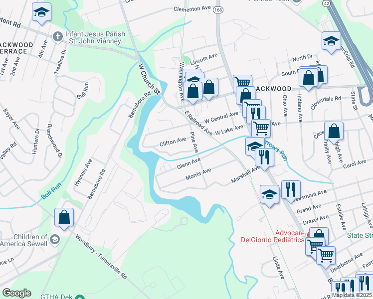 map of restaurants, bars, coffee shops, grocery stores, and more near 217 Lakeside Avenue in Gloucester Township