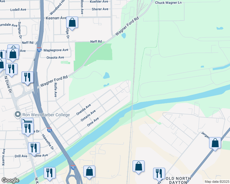 map of restaurants, bars, coffee shops, grocery stores, and more near 2801 Ontario Avenue in Dayton