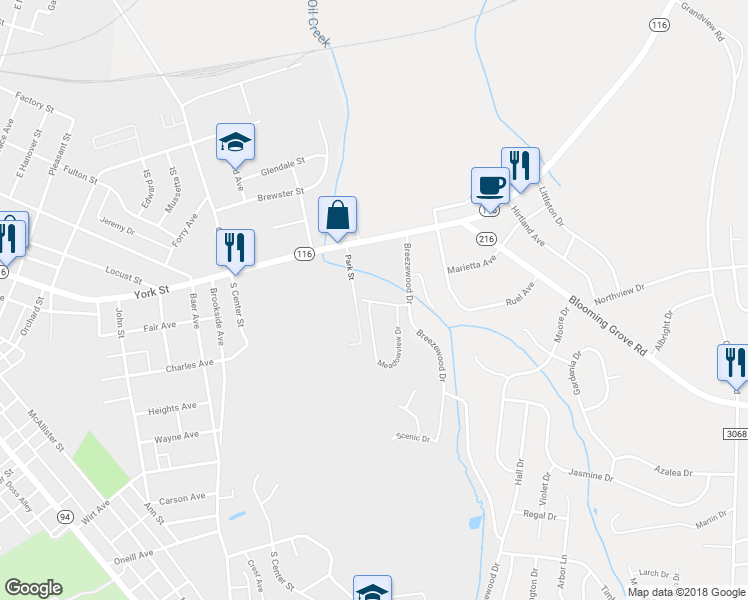 map of restaurants, bars, coffee shops, grocery stores, and more near 121 Hufnagle Drive in Hanover
