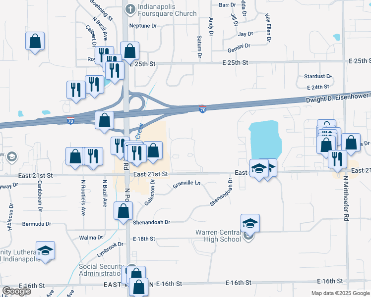 map of restaurants, bars, coffee shops, grocery stores, and more near 2160 Yorkshire Court in Indianapolis