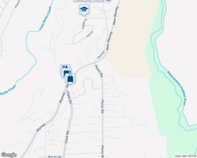 map of restaurants, bars, coffee shops, grocery stores, and more near 1653 Gate Lane in Paradise