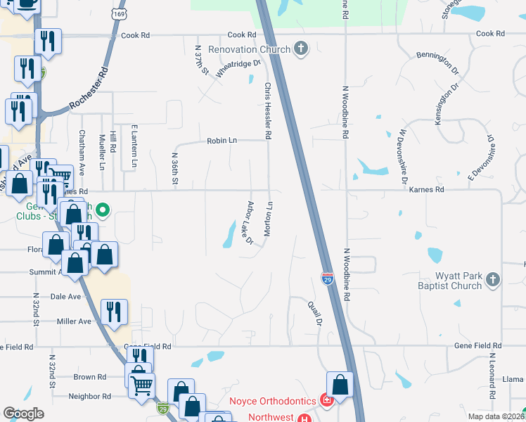 map of restaurants, bars, coffee shops, grocery stores, and more near 3212 Morton Lane in Saint Joseph