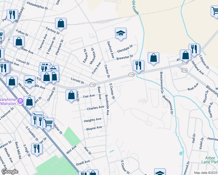 map of restaurants, bars, coffee shops, grocery stores, and more near 23 South Center Street in Hanover