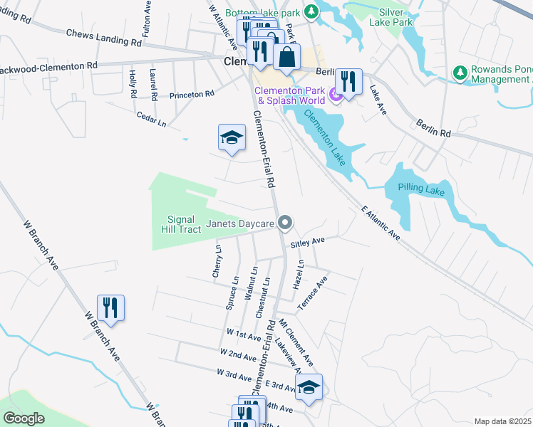 map of restaurants, bars, coffee shops, grocery stores, and more near 15 Woodland Avenue in Clementon