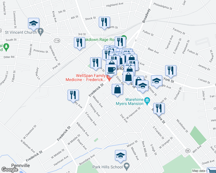 map of restaurants, bars, coffee shops, grocery stores, and more near 1 Centennial Avenue in Hanover