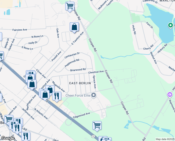 map of restaurants, bars, coffee shops, grocery stores, and more near 244 Briarwood Road in Berlin Township
