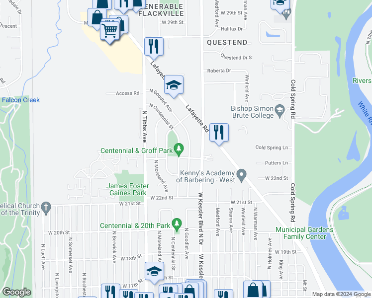map of restaurants, bars, coffee shops, grocery stores, and more near 2270 North Goodlet Avenue in Indianapolis