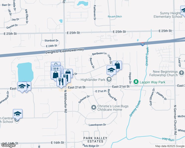 map of restaurants, bars, coffee shops, grocery stores, and more near 10215 Nassau Lane in Indianapolis