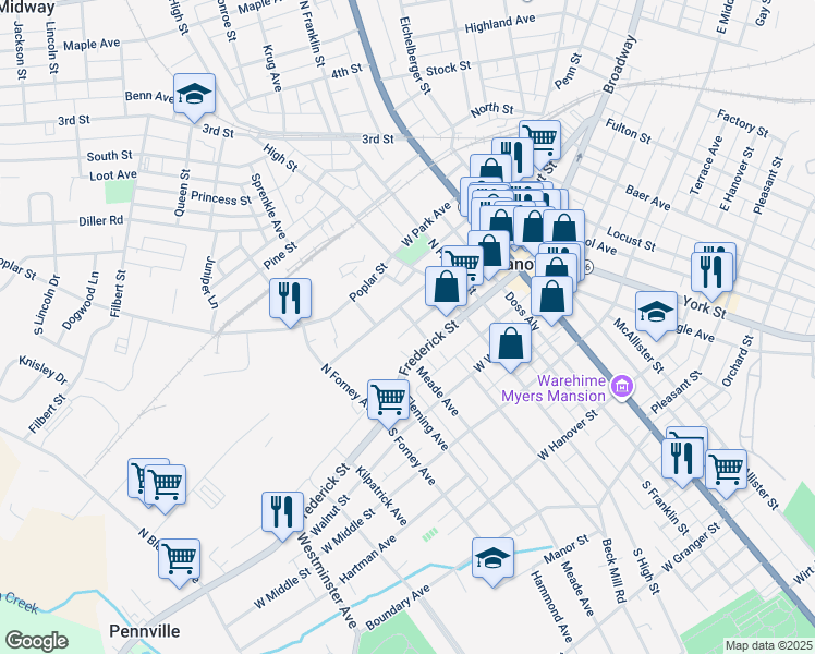 map of restaurants, bars, coffee shops, grocery stores, and more near 31 College Avenue in Hanover