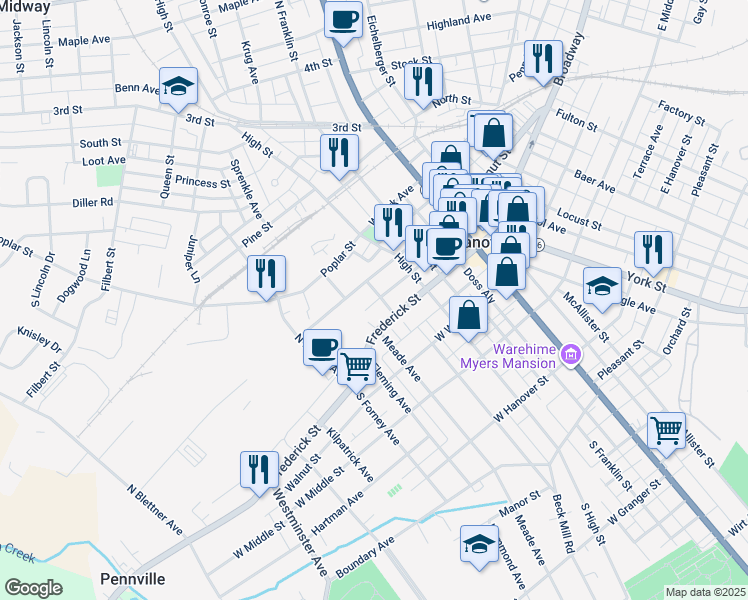 map of restaurants, bars, coffee shops, grocery stores, and more near 31 College Avenue in Hanover