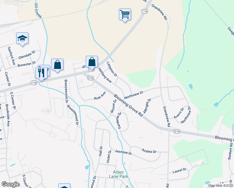 map of restaurants, bars, coffee shops, grocery stores, and more near 140 Blooming Grove Road in Hanover