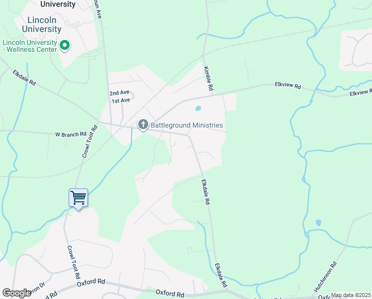 map of restaurants, bars, coffee shops, grocery stores, and more near 382 Elkdale Road in Lincoln University
