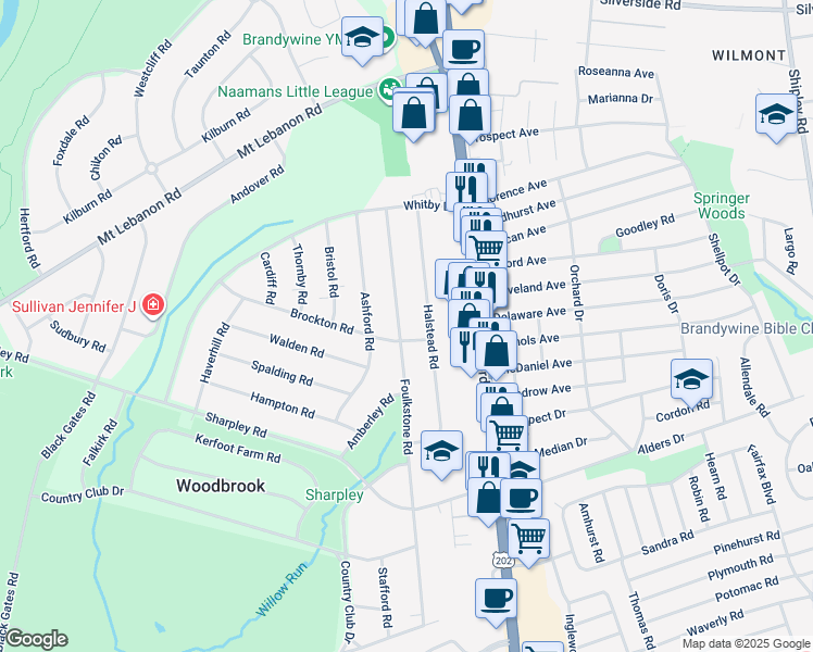 map of restaurants, bars, coffee shops, grocery stores, and more near 702 Foulkstone Road in Wilmington